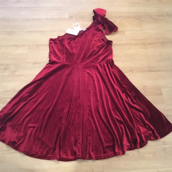 JASAMBAC Women's Velvet One Shoulder Bow Dress with Pockets - Picture 5 of 5